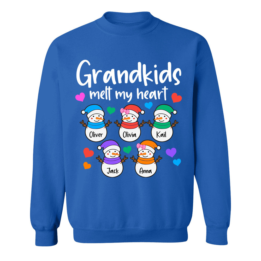 Personalized Grandkids Melt My Heart Shirt, Custom Snowmen With Grandchildren Names Nh00