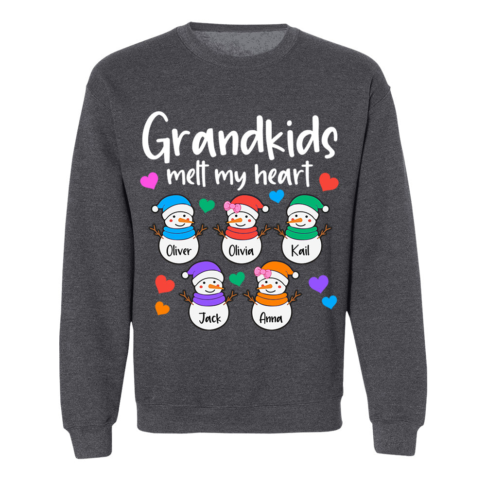 Personalized Grandkids Melt My Heart Shirt, Custom Snowmen With Grandchildren Names Nh00