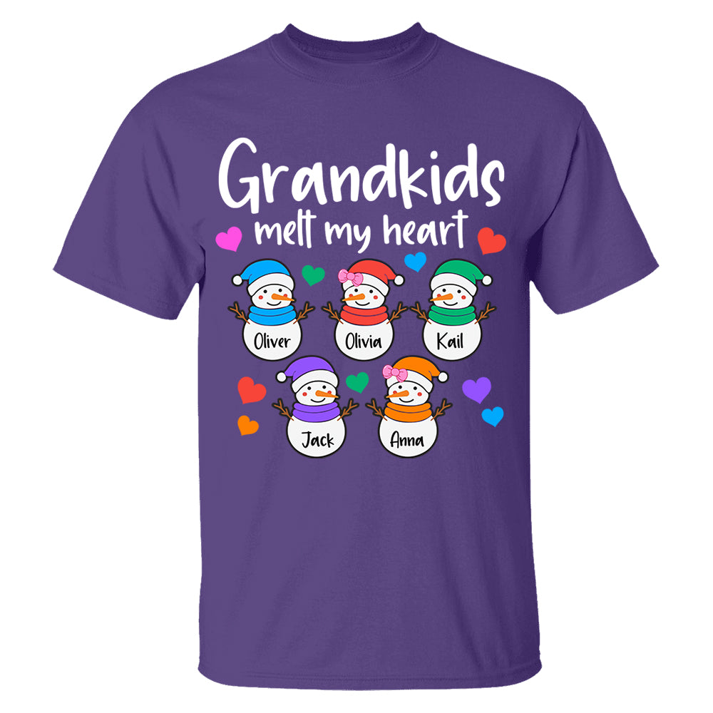 Personalized Grandkids Melt My Heart Shirt, Custom Snowmen With Grandchildren Names Nh00
