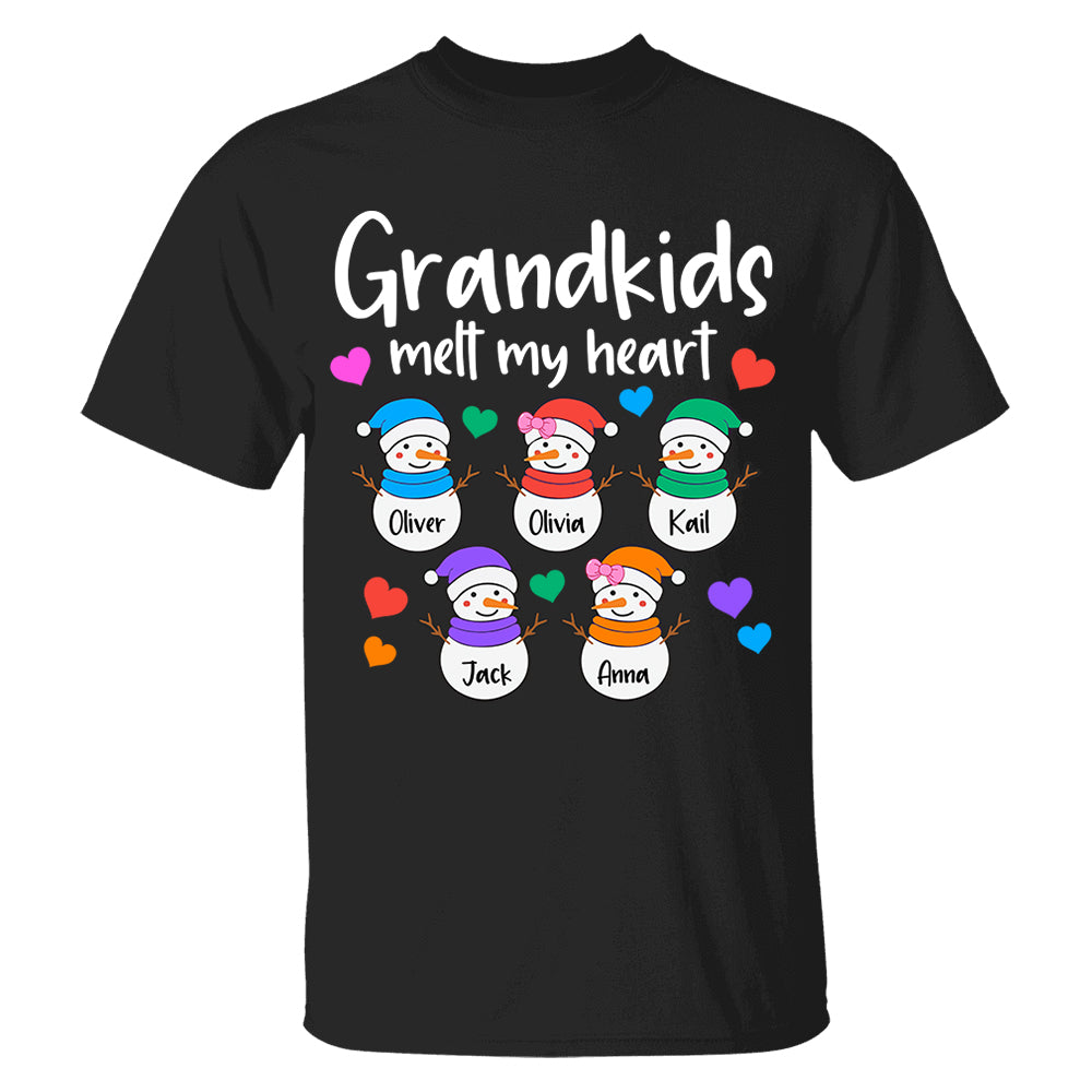 Personalized Grandkids Melt My Heart Shirt, Custom Snowmen With Grandchildren Names Nh00