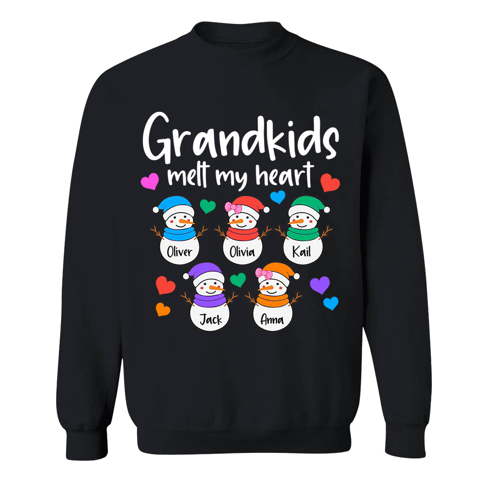 Personalized Grandkids Melt My Heart Shirt, Custom Snowmen With Grandchildren Names Nh00