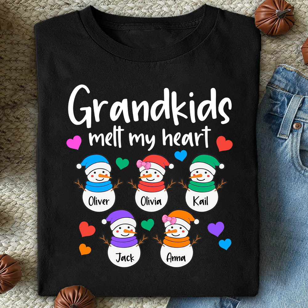 Personalized Grandkids Melt My Heart Shirt, Custom Snowmen With Grandchildren Names Nh00