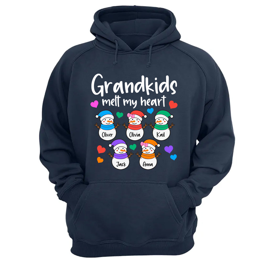 Personalized Grandkids Melt My Heart Shirt, Custom Snowmen With Grandchildren Names Nh00