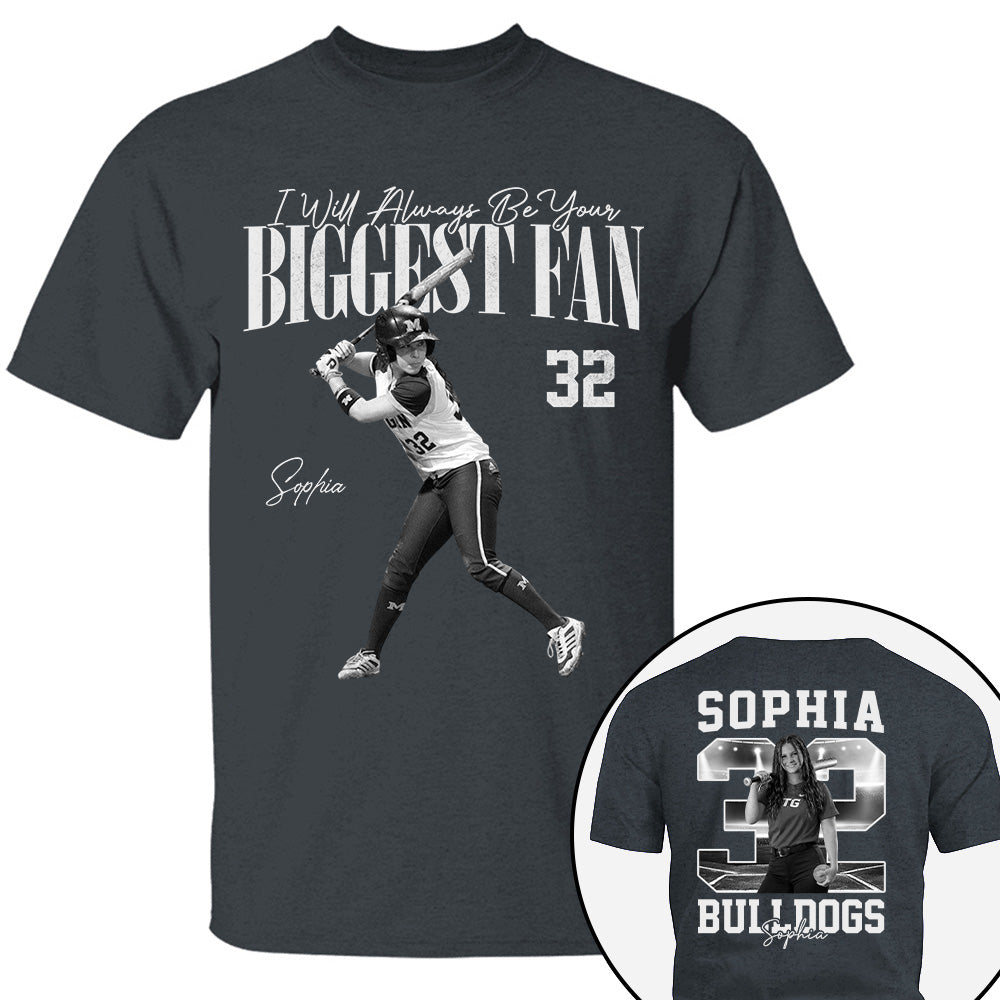 I'll Always Be Your Biggest Fan - Washed Tee Retro Bootleg Shirt - Custom Photo Softball Player Gift For Softball Lovers T1807 T24