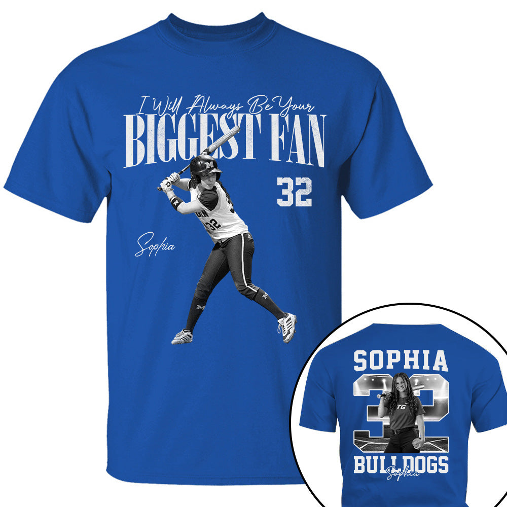 I'll Always Be Your Biggest Fan - Washed Tee Retro Bootleg Shirt - Custom Photo Softball Player Gift For Softball Lovers T1807 T24