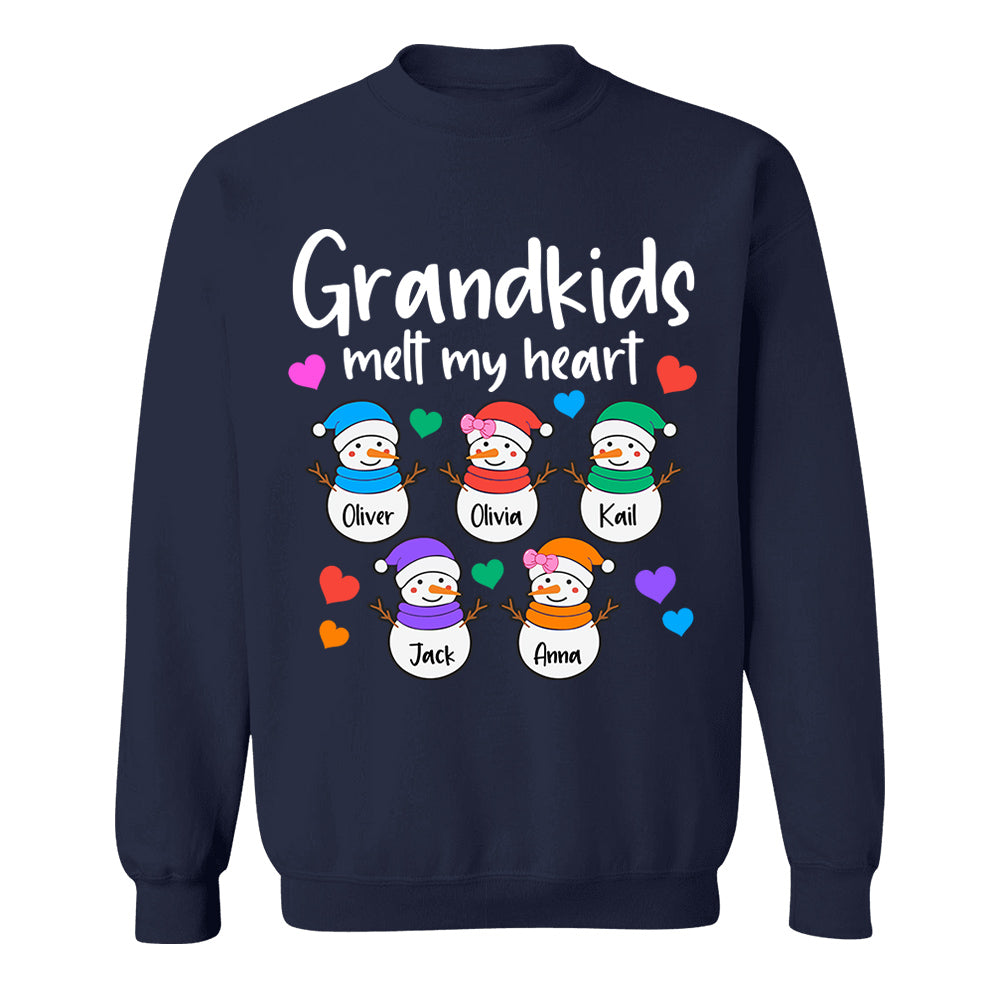 Personalized Grandkids Melt My Heart Shirt, Custom Snowmen With Grandchildren Names Nh00