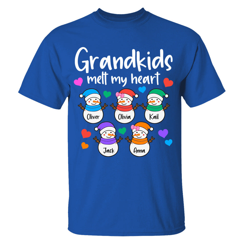 Personalized Grandkids Melt My Heart Shirt, Custom Snowmen With Grandchildren Names Nh00