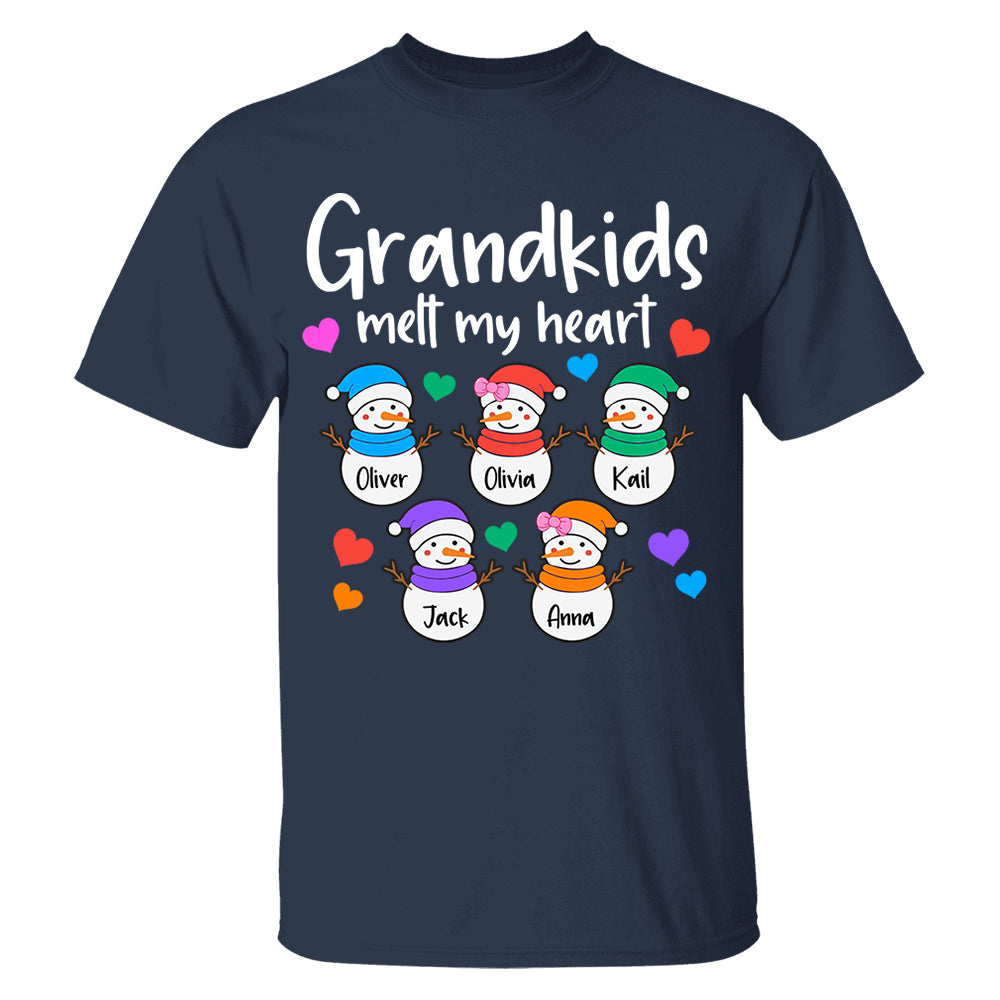 Personalized Grandkids Melt My Heart Shirt, Custom Snowmen With Grandchildren Names Nh00