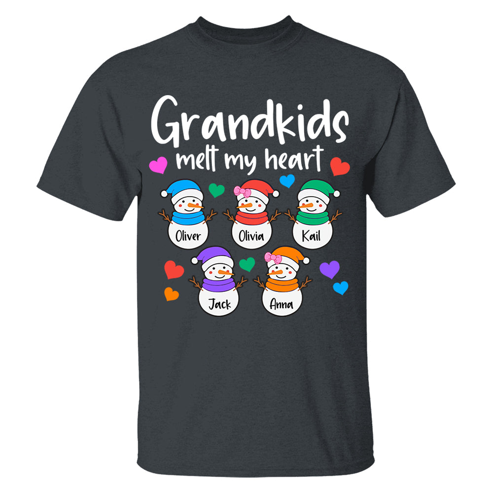 Personalized Grandkids Melt My Heart Shirt, Custom Snowmen With Grandchildren Names Nh00