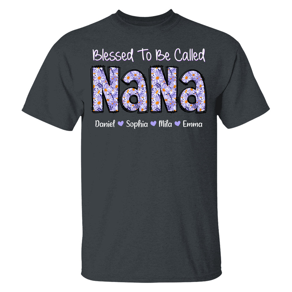 Blessed To Be Called NaNa, Custom Nana Purple Daisy With Grandkids Mother's Day T-Shirt T1807 Pt99
