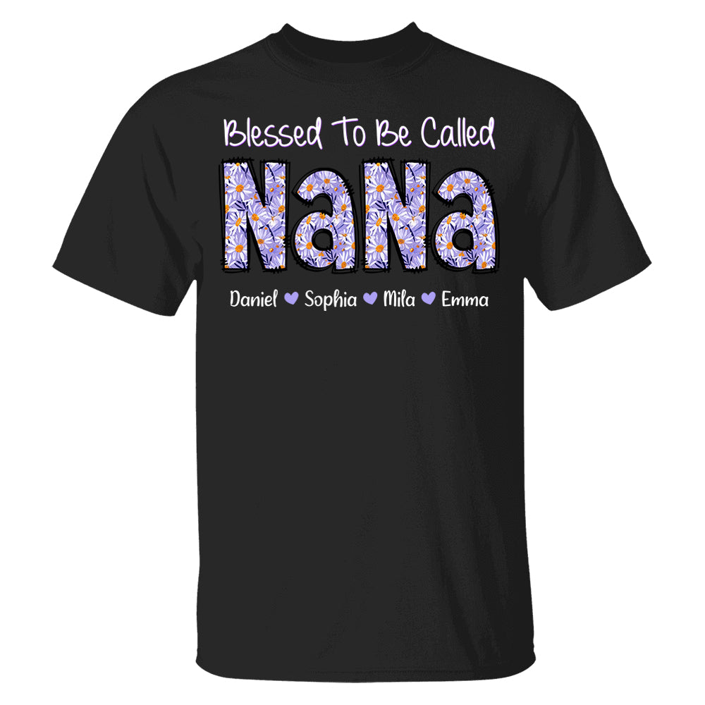 Blessed To Be Called NaNa, Custom Nana Purple Daisy With Grandkids Mother's Day T-Shirt T1807 Pt99