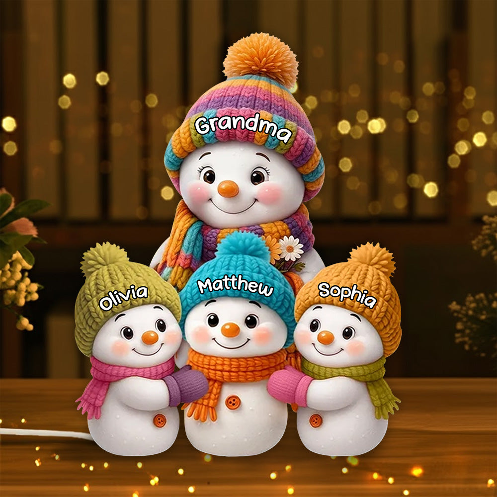 Snowman Family Acrylic Light Box With Knitted Hats, Cozy Holiday Scene For Grandparents, Warm Winter Décor, A Heartfelt Christmas Gift