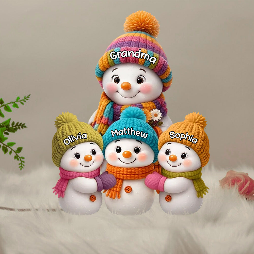Snowman Family Acrylic Light Box With Knitted Hats, Cozy Holiday Scene For Grandparents, Warm Winter Décor, A Heartfelt Christmas Gift