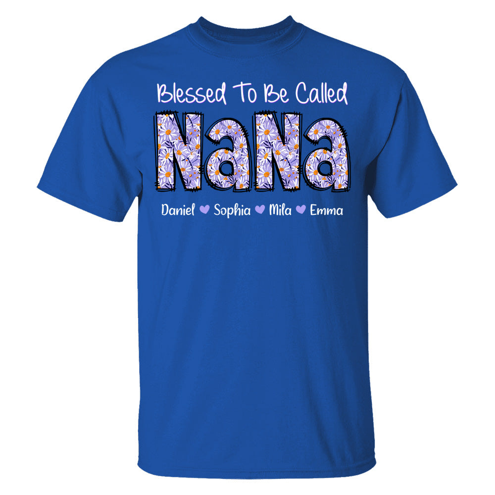 Blessed To Be Called NaNa, Custom Nana Purple Daisy With Grandkids Mother's Day T-Shirt T1807 Pt99
