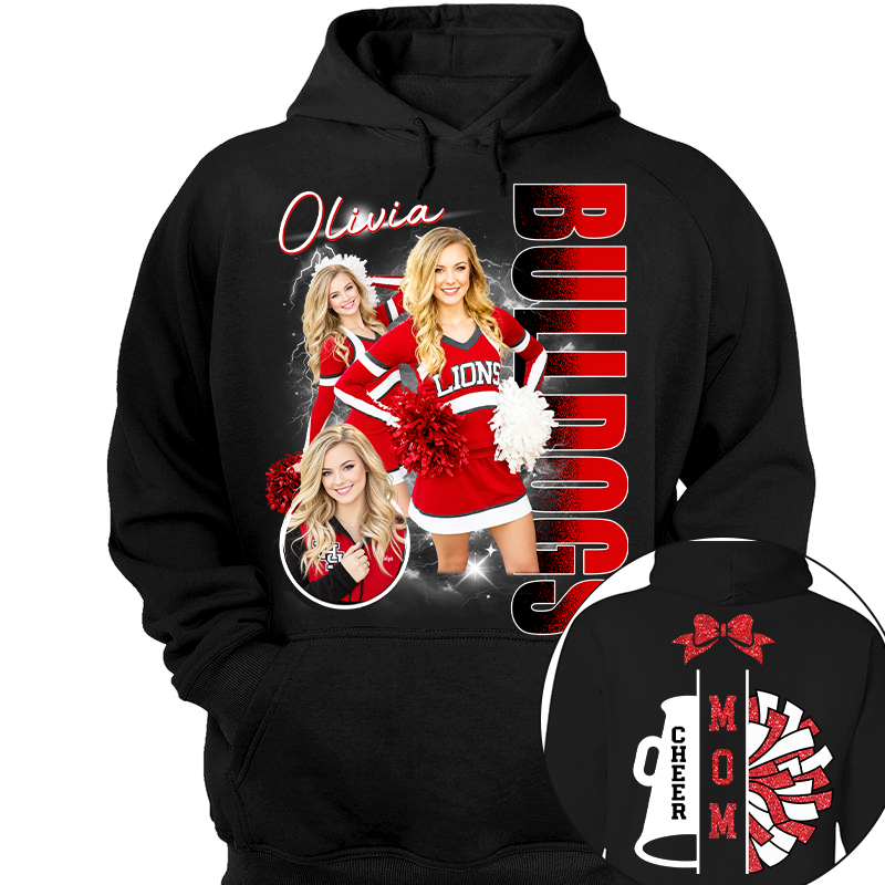 Personalized Cheerleader Team Name & School Name Bootleg Style Tee, Custom Photo Cheerleading Shirt, Gift For Cheer Mom Cheerleader Lovers MI209 TH23
