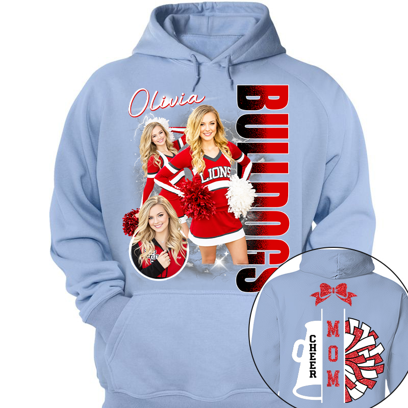 Personalized Cheerleader Team Name & School Name Bootleg Style Tee, Custom Photo Cheerleading Shirt, Gift For Cheer Mom Cheerleader Lovers MI209 TH23
