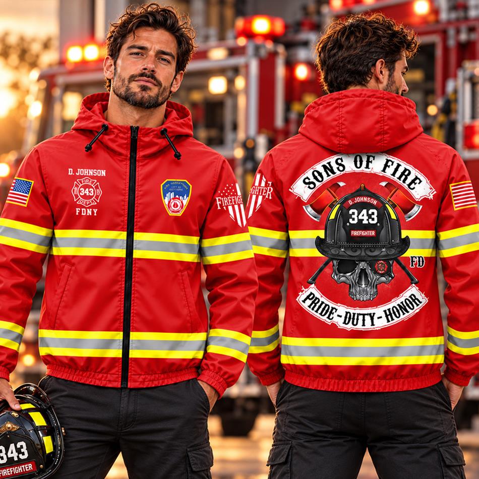 Custom US Firefighter Sons Of Fire Pride Duty Honor Windbreaker Jacket H2511 Trna