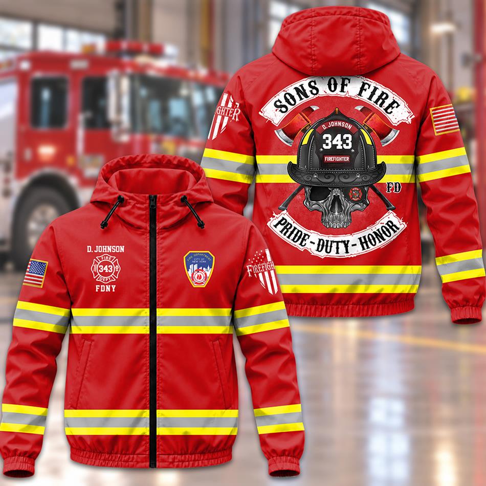 Custom US Firefighter Sons Of Fire Pride Duty Honor Windbreaker Jacket H2511 Trna