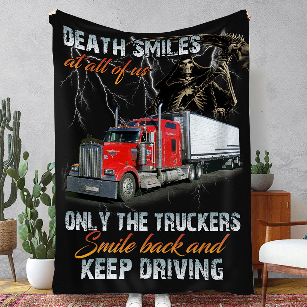 Only The Truckers Smile Back and Keep Driving - Custom Photo Truck Blanket - Gift for Trucker A2110