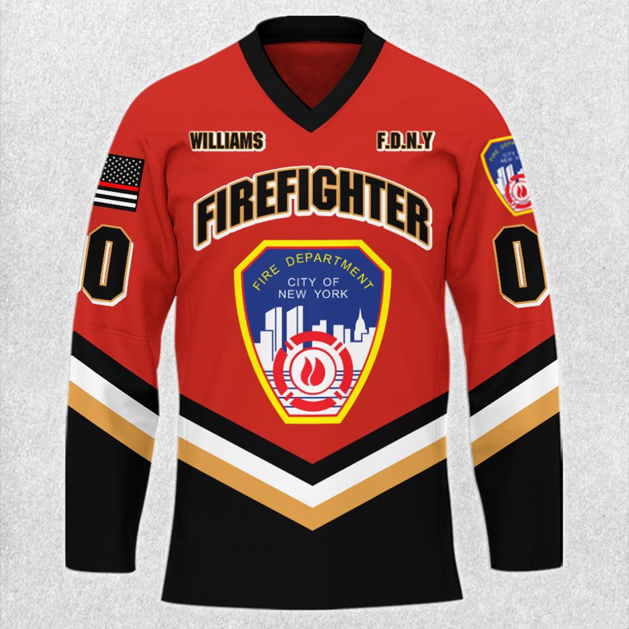 Personalized US Firefighter Hockey Jersey Custom Dept Name Number Thin Red Line Flag H2511 Trna