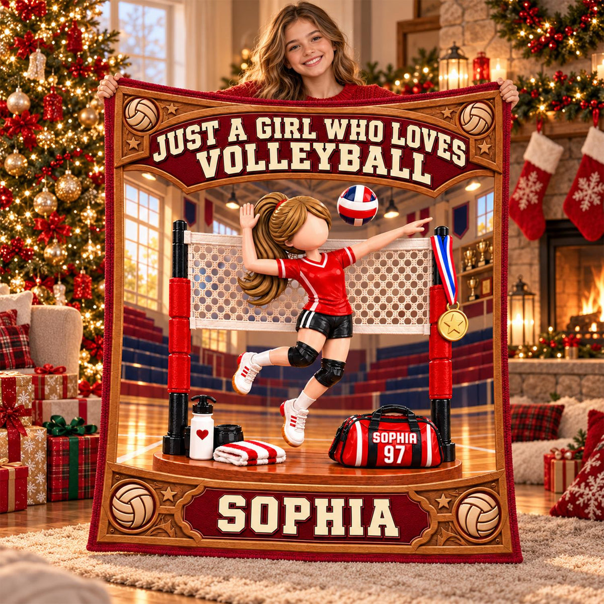 Personalized Volleyball Player Christmas Blanket, Custom Name, Number & Uniform Colors, Just a Girl Who Loves Volleyball Gift C2408 Hv01 DH09