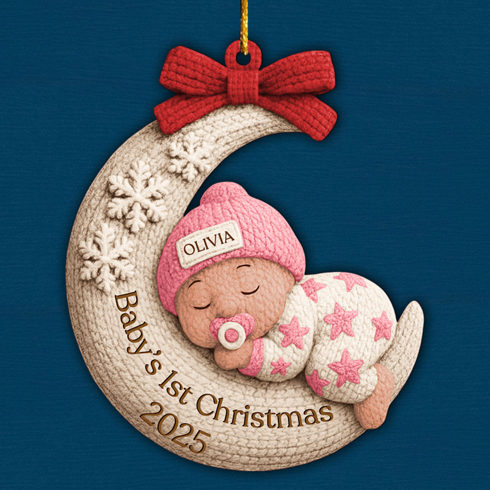 Baby's 1st Christmas, Baby On Moon, Custom Acrylic Ornament, Gift For New Parents T1807