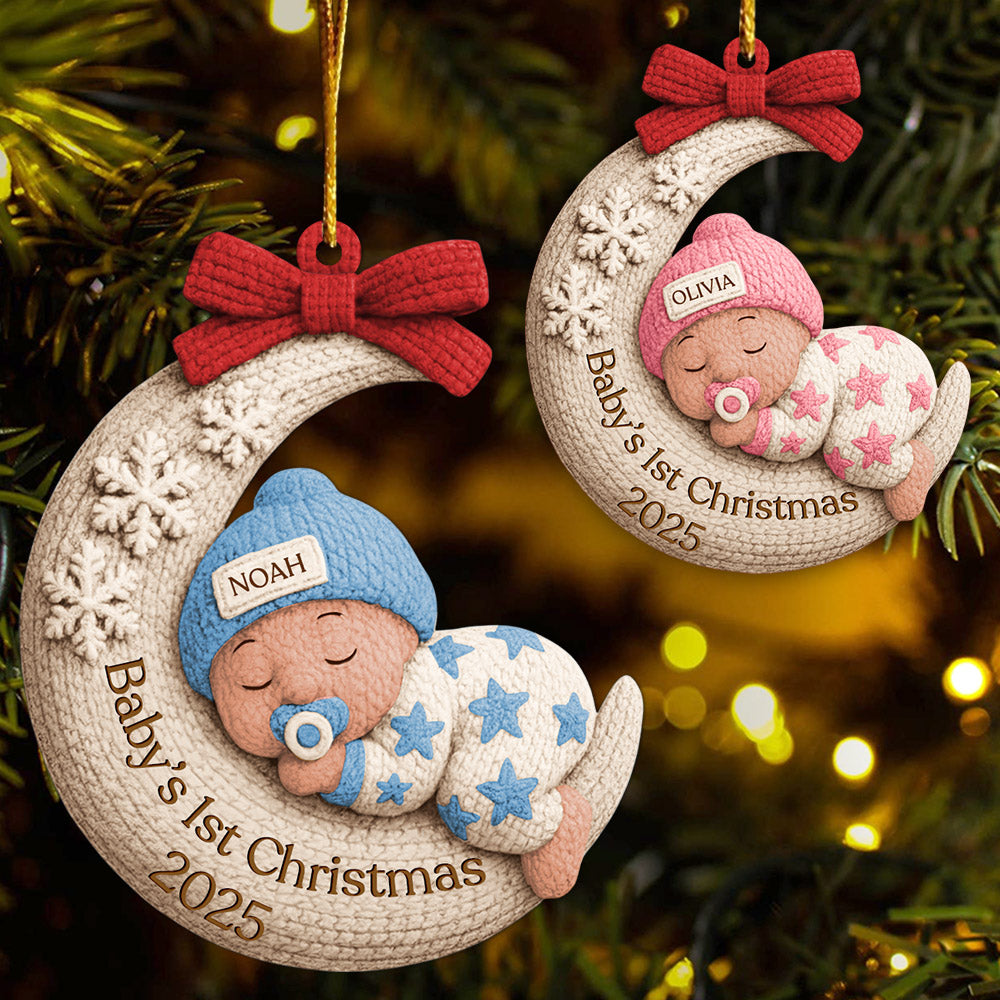 Baby's 1st Christmas, Baby On Moon, Custom Acrylic Ornament, Gift For New Parents T1807