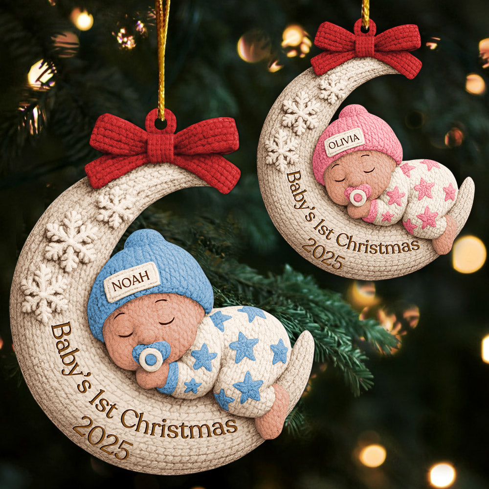 Baby's 1st Christmas, Baby On Moon, Custom Acrylic Ornament, Gift For New Parents T1807