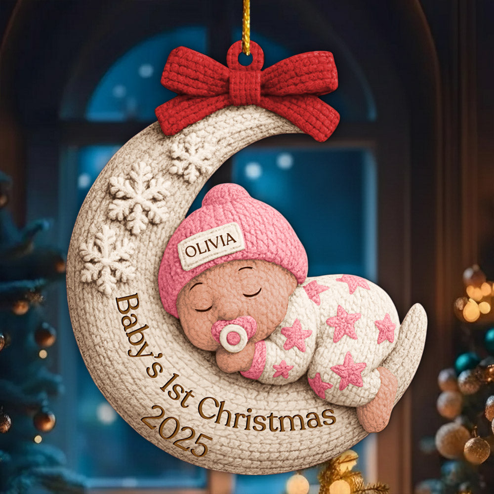 Baby's 1st Christmas, Baby On Moon, Custom Acrylic Ornament, Gift For New Parents T1807