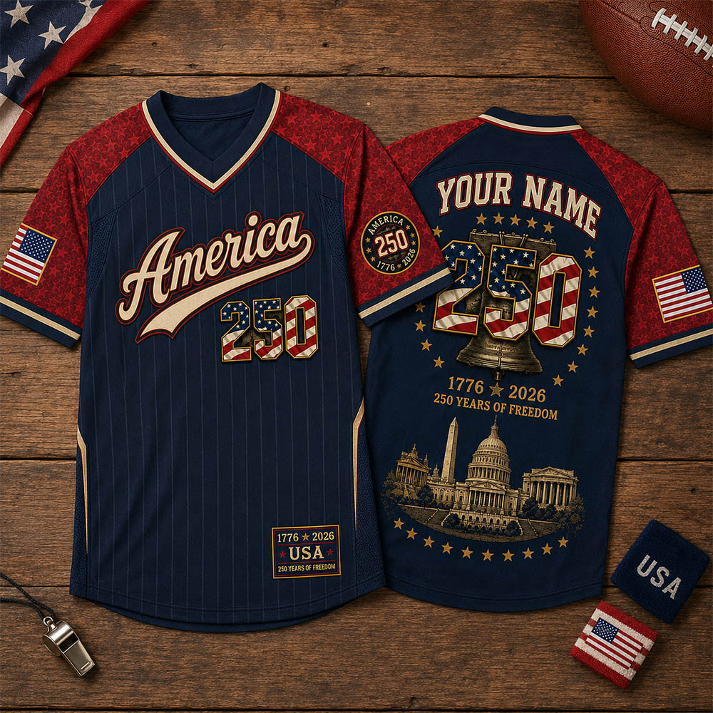 Personalized America 250 Football Jersey, Custom Name Number USA 1776 2026 Jersey, Patriotic Liberty Bell Shirt, 4th of July Gift Pt99
