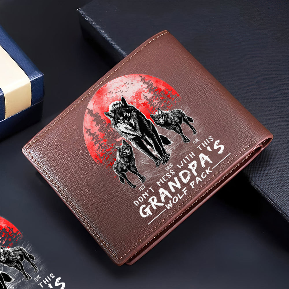 Grandpa Wolf Pack Personalized Leather Wallet - Perfect Father's Day Gift for Grandfather & Dad - Unique Men's Personalized Leather Wallet