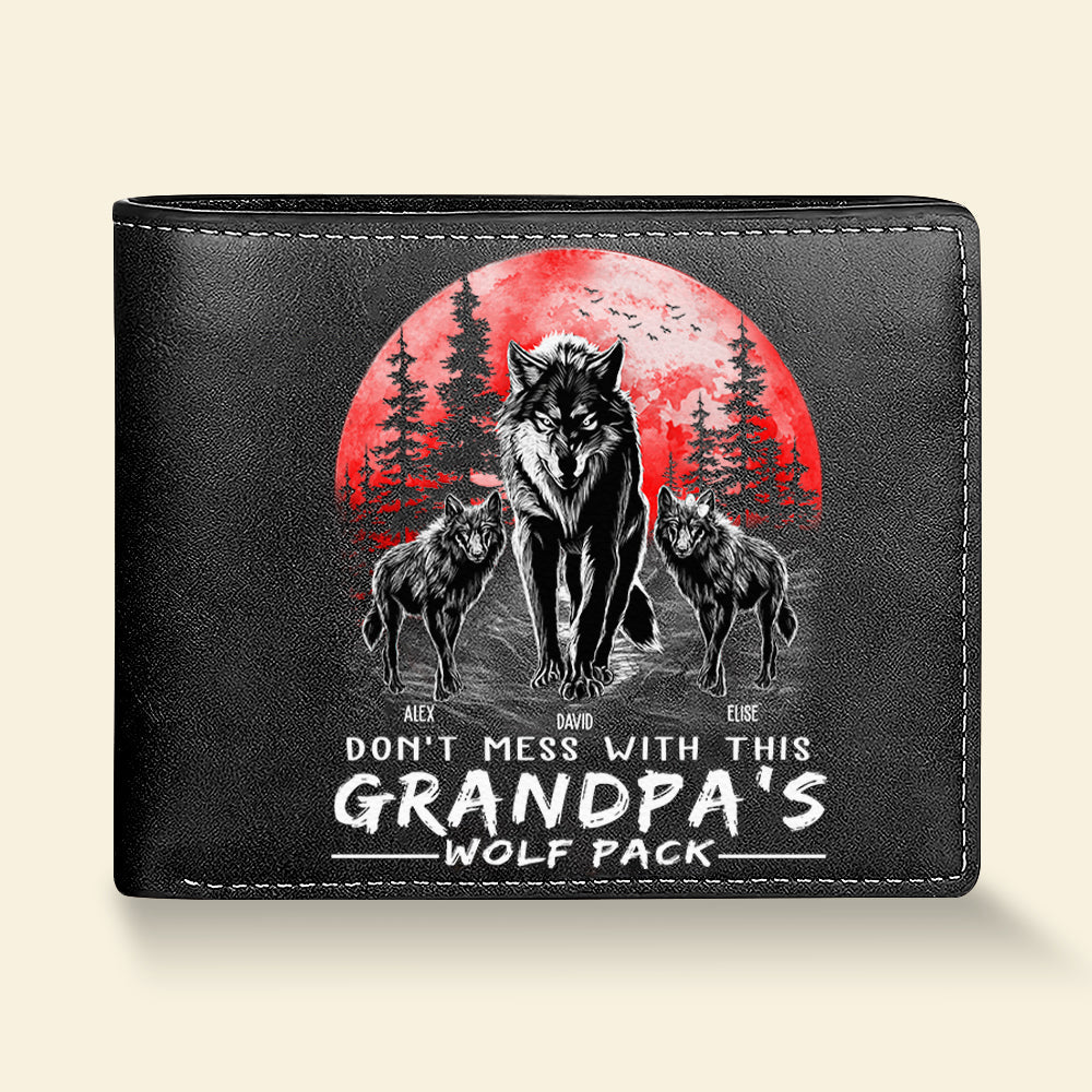 Grandpa Wolf Pack Personalized Leather Wallet - Perfect Father's Day Gift for Grandfather & Dad - Unique Men's Personalized Leather Wallet