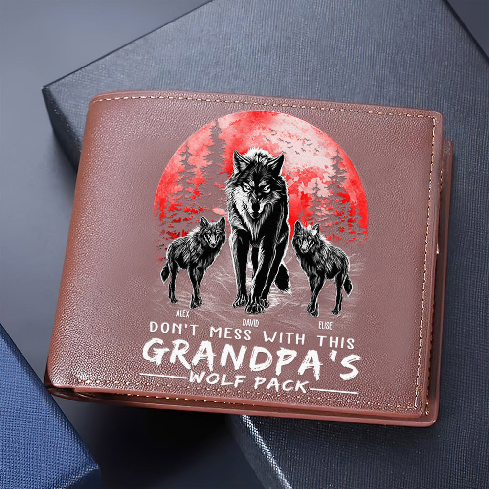Grandpa Wolf Pack Personalized Leather Wallet - Perfect Father's Day Gift for Grandfather & Dad - Unique Men's Personalized Leather Wallet