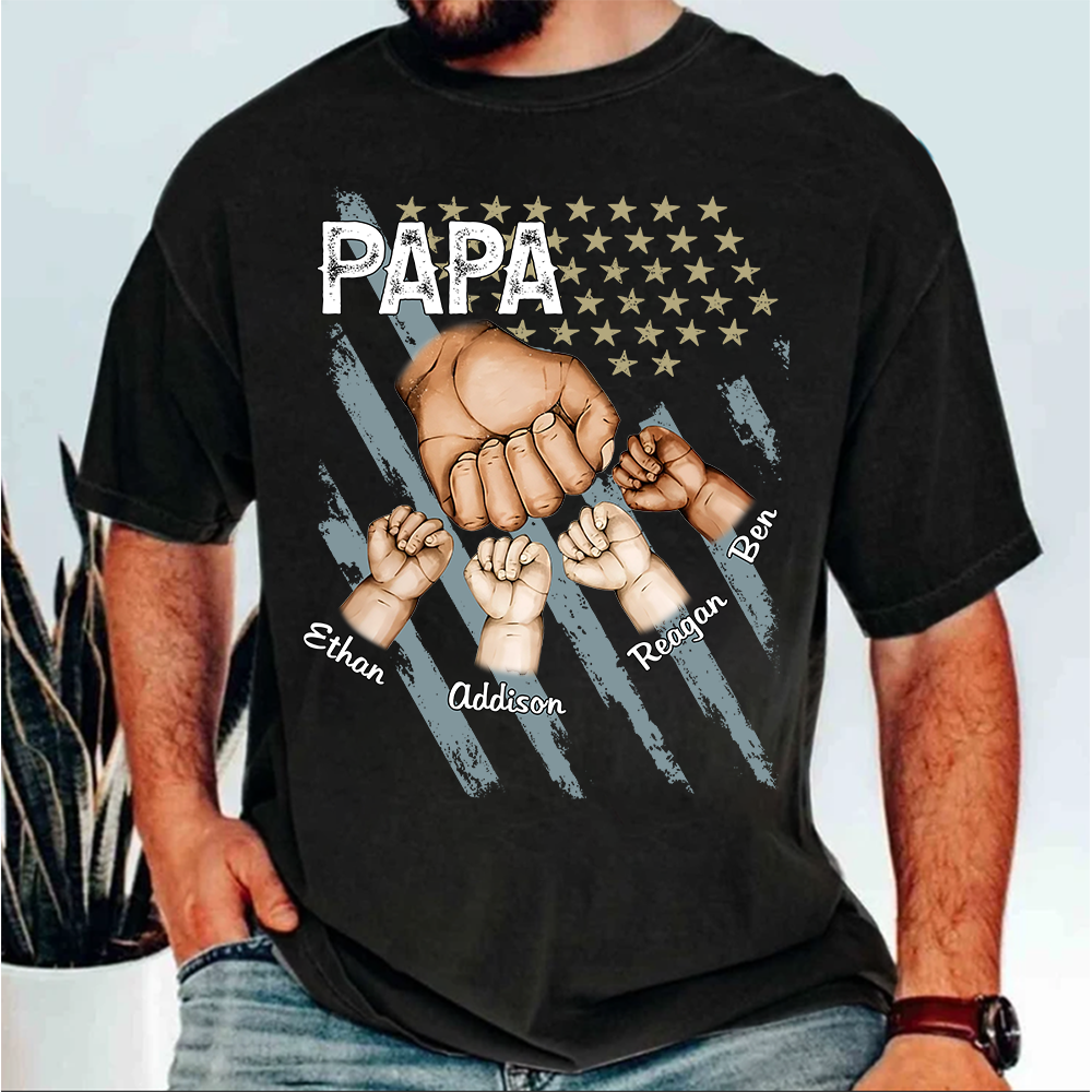 Personalized Dad Fist Bump Shirt, Custom Dad And Kids Names, Father's Day Gift