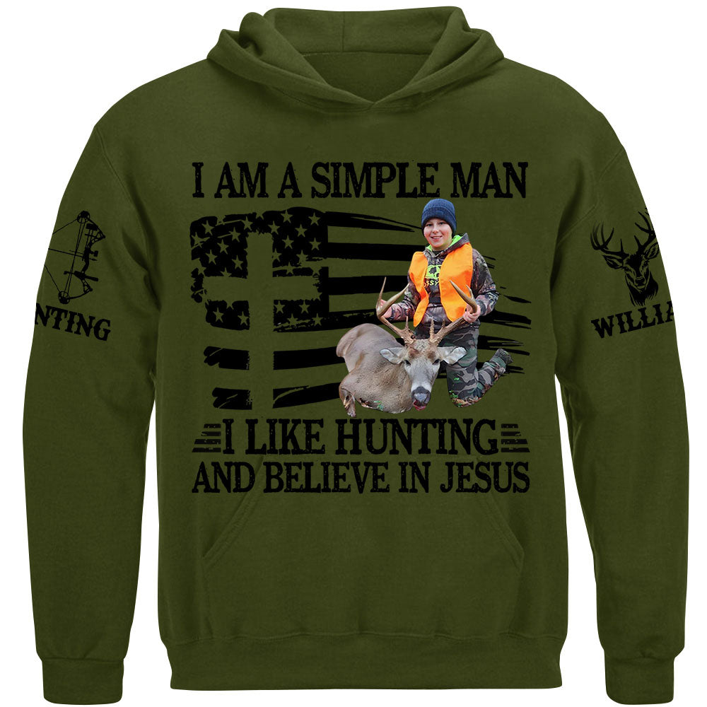 I'm A Simple Man I Like Hunting And Believe In Jesus Shirt Personalized Photo Deer Hunting Shirt Gift For Hunting Family Na02