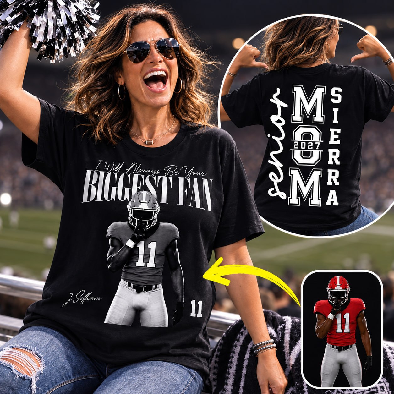 Senior Mom - I'll Always Be Your Biggest Fan - Washed Tee Retro Bootleg Shirt For Football Players NA04 VH01