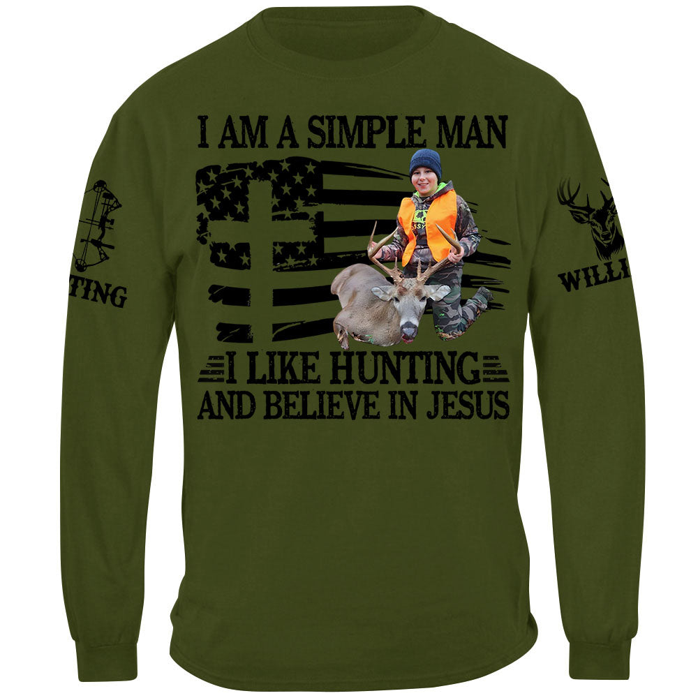 I'm A Simple Man I Like Hunting And Believe In Jesus Shirt Personalized Photo Deer Hunting Shirt Gift For Hunting Family Na02