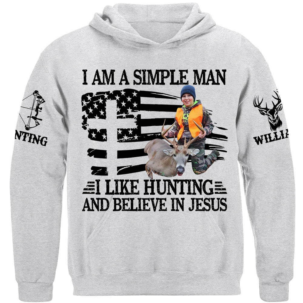 I'm A Simple Man I Like Hunting And Believe In Jesus Shirt Personalized Photo Deer Hunting Shirt Gift For Hunting Family Na02