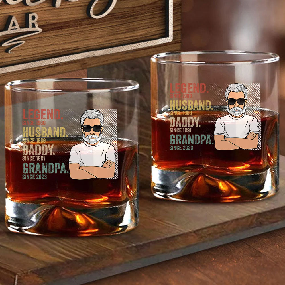 Legend Husband Dad Grandpa Whiskey Glasses - Father's Day, Birthday Gift For Dad, Grandpa