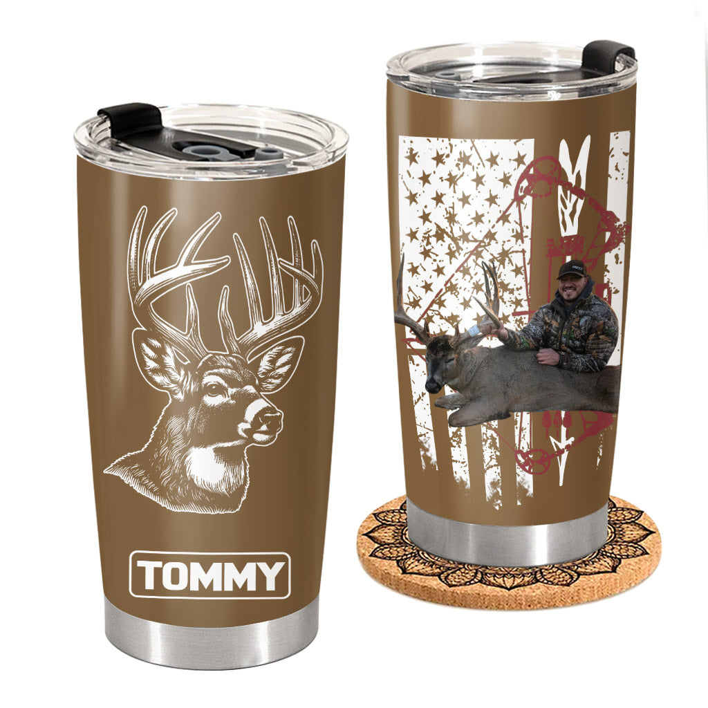 Deer Hunting Gifts for Men Him Personalized. Upload Photo Tumbler for Whitetail Deer Hunters, Hunter Gifts for Him, Dad, Father's Day, Husband Pt99