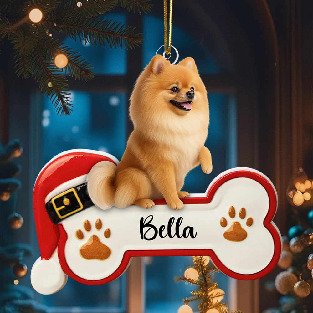 Personalized Dog Sit On A Paw Ornament, Personalized Pet Bone Xmas Decoration, New Puppy Gift 2025, Acrylic Christmas Tree Ornament for Dog Owner, Pet Keepsake