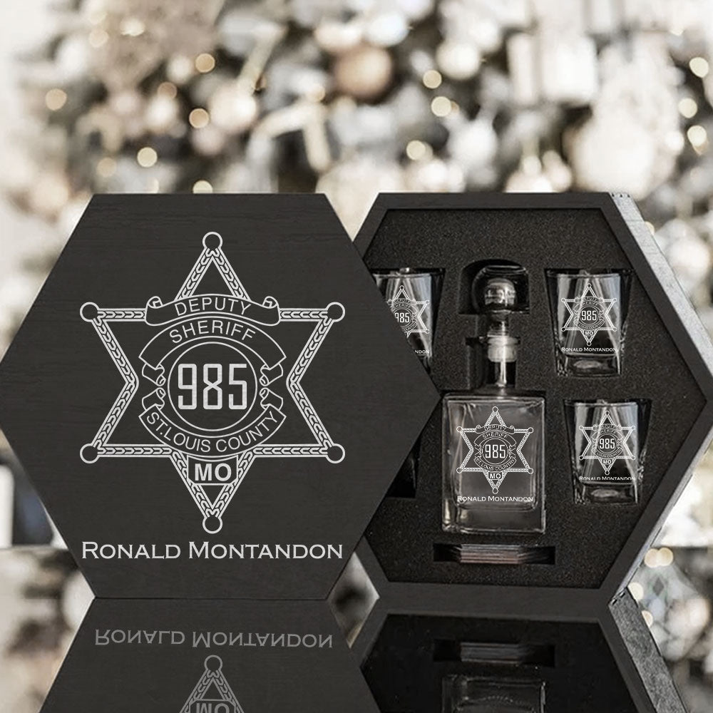 Deputy Sheriff Badge Hexagon Decanter Set Full Gift For Deputy Sheriff Law Enforcement H2511
