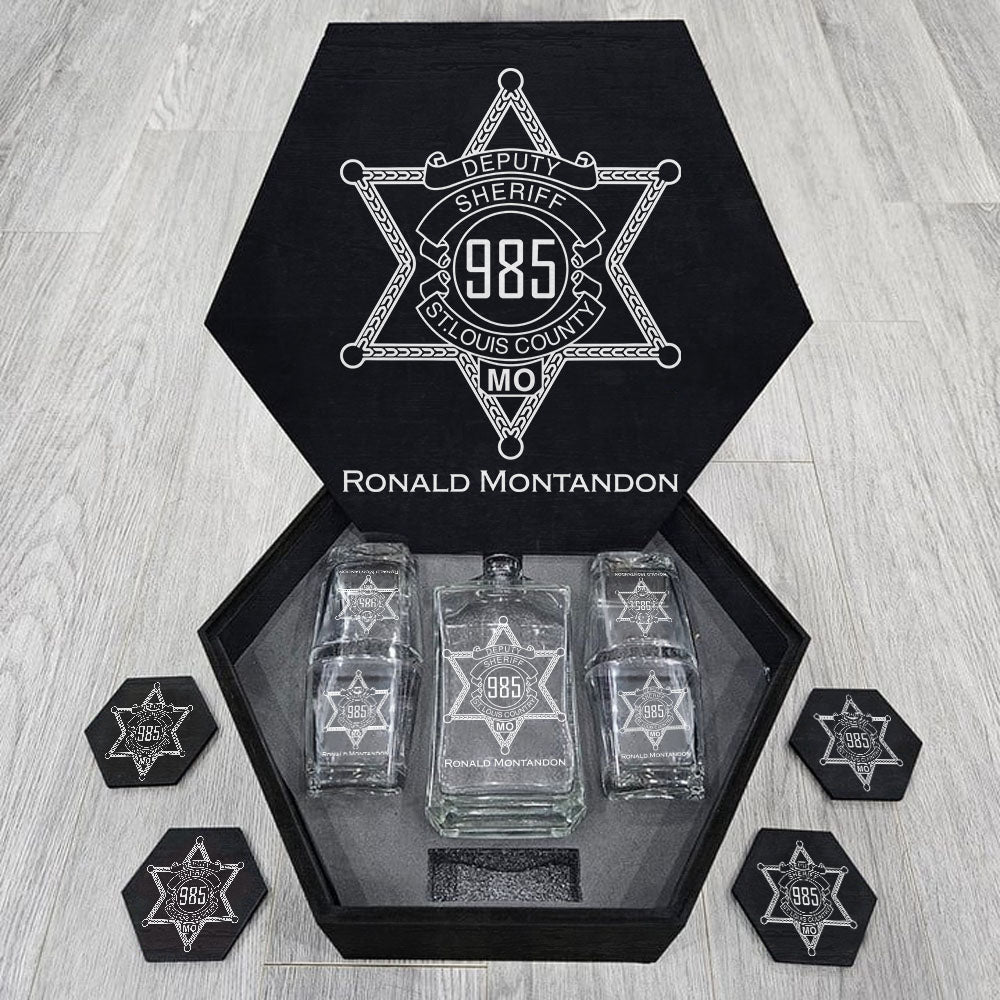 Deputy Sheriff Badge Hexagon Decanter Set Full Gift For Deputy Sheriff Law Enforcement H2511