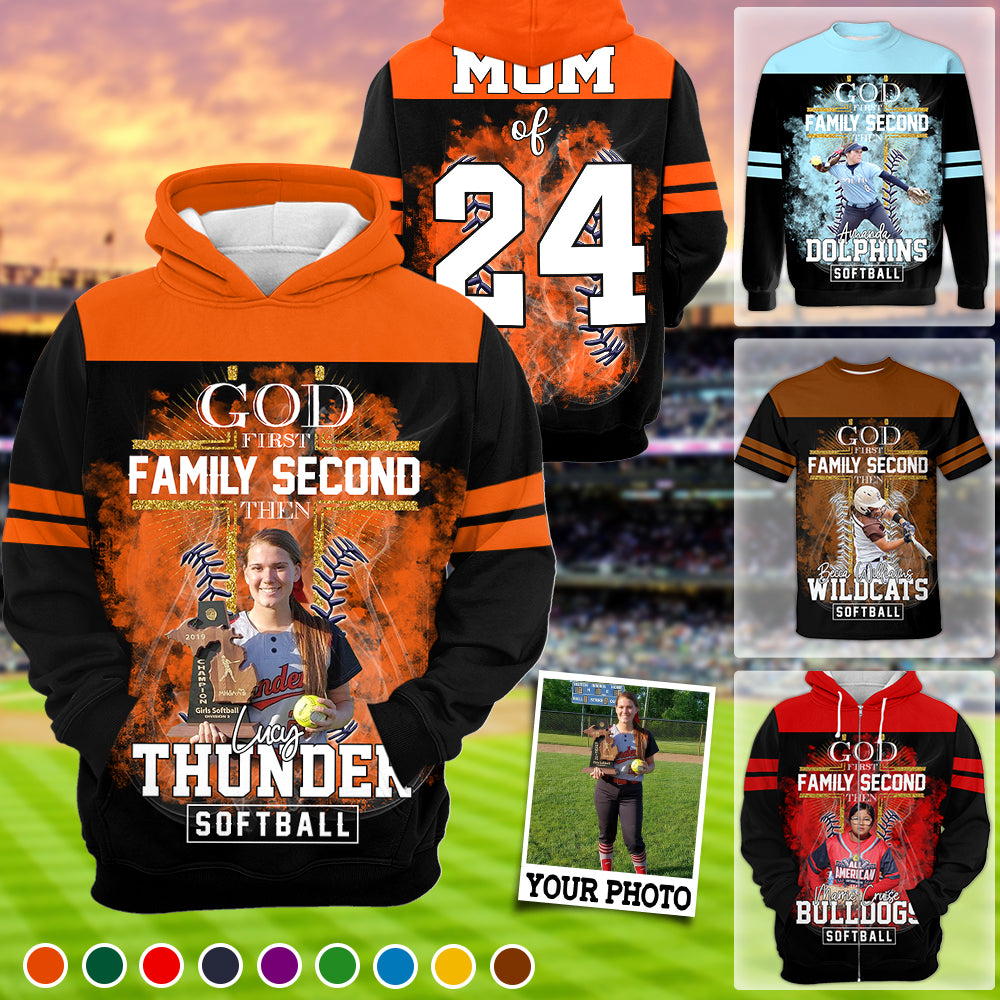 God First Family Second Then Softball Personalized Photo All Over Print Shirt For Softball Lovers