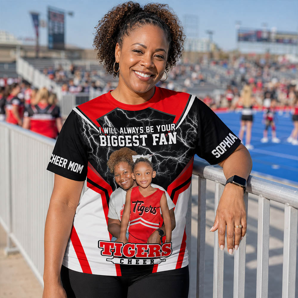 Cheerleader I Will Always Be Your Biggest Fan Personalized All Over Print Shirt For Cheer Mom Grandma Cheer Family Game Day Shirt H2511