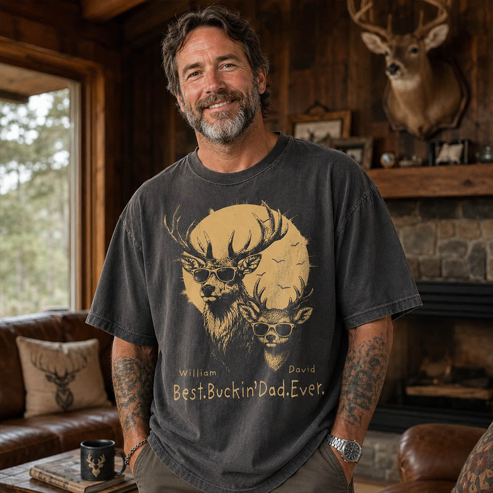 Personalized Best Buckin' Dad Ever T-Shirt Father Day Gifts for Dad Funny Papa Tshirt Cool Daddy Hunting Tee Vr2