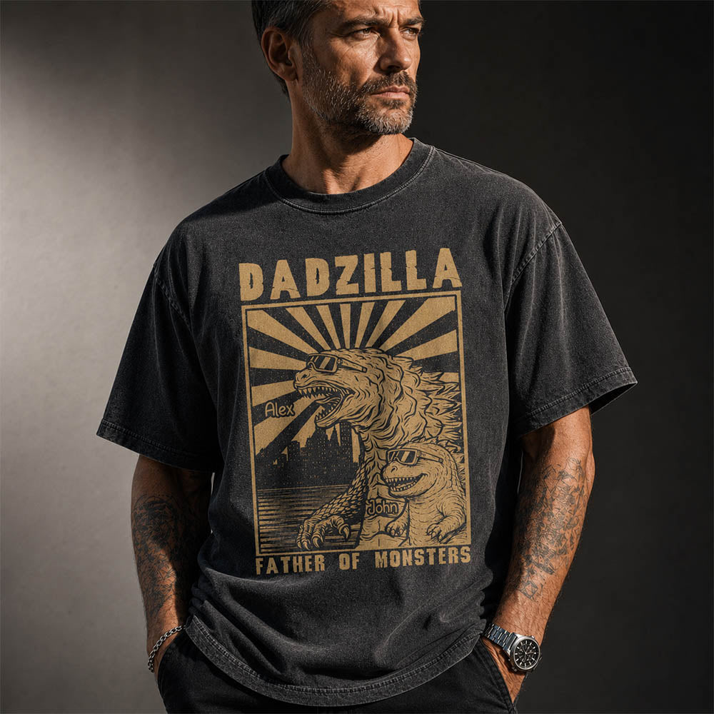Dadzilla Father Of Monsters Personalized Dadzilla T-Shirt Father Day Gifts for Dad Funny Papa Tshirt Cool Daddy Dinosaur Tee Na02