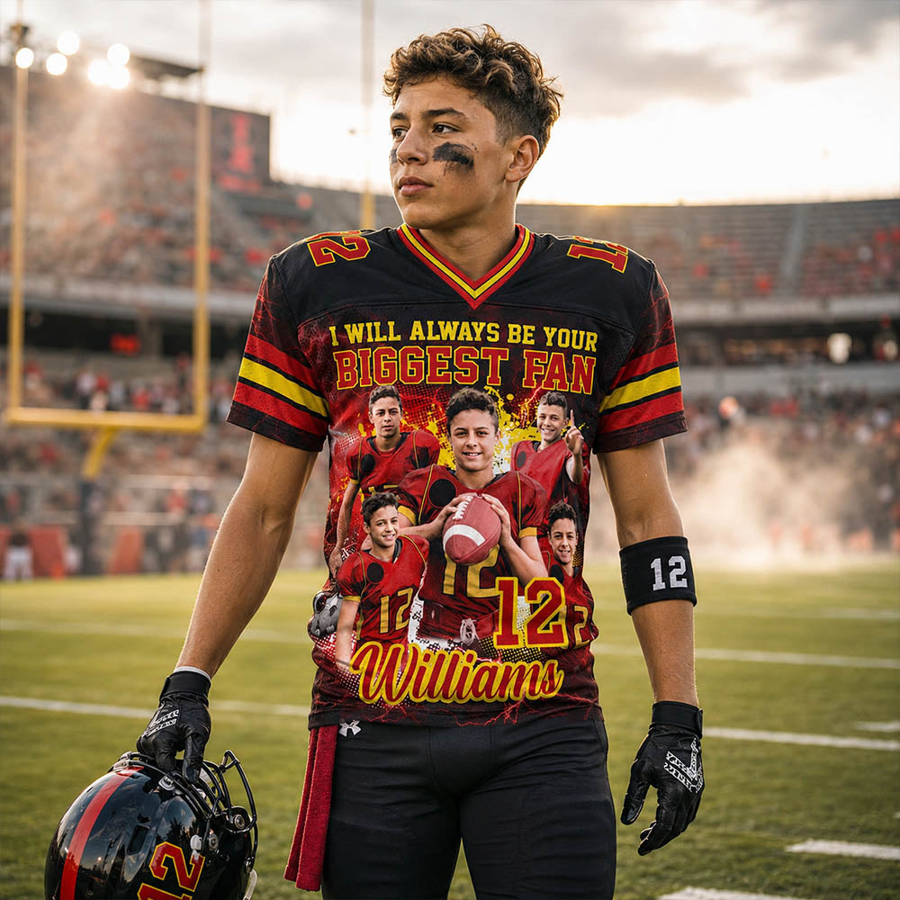 Custom Photo Football Jersey I Will Always Be Your Biggest Fan Game Day Shirt For Football Mom Dad Family H2511