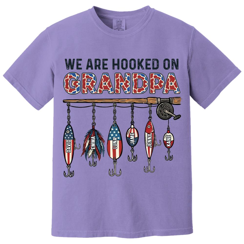 We Are Hooked On Grandpa Personalized Dad Grandpa Fishing Shirt, America 250th Anniversary, Father’s Day Gift for Grandpa Fisherman Na02 Hv01