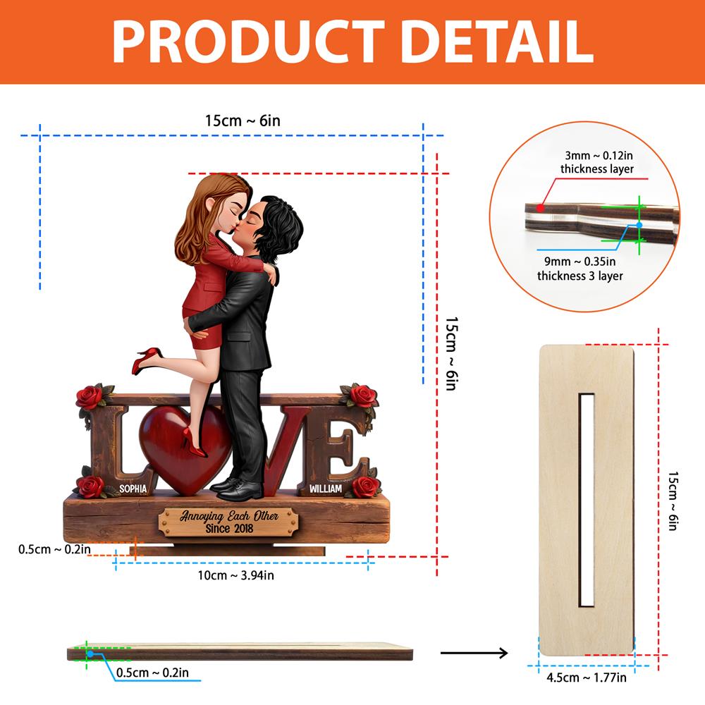Eternal Rose LOVE Couple Forever Together - Personalized 2-Layered Wooden Plaque - Valentine's Day Gift For Couple, For Him, For Her Nh00